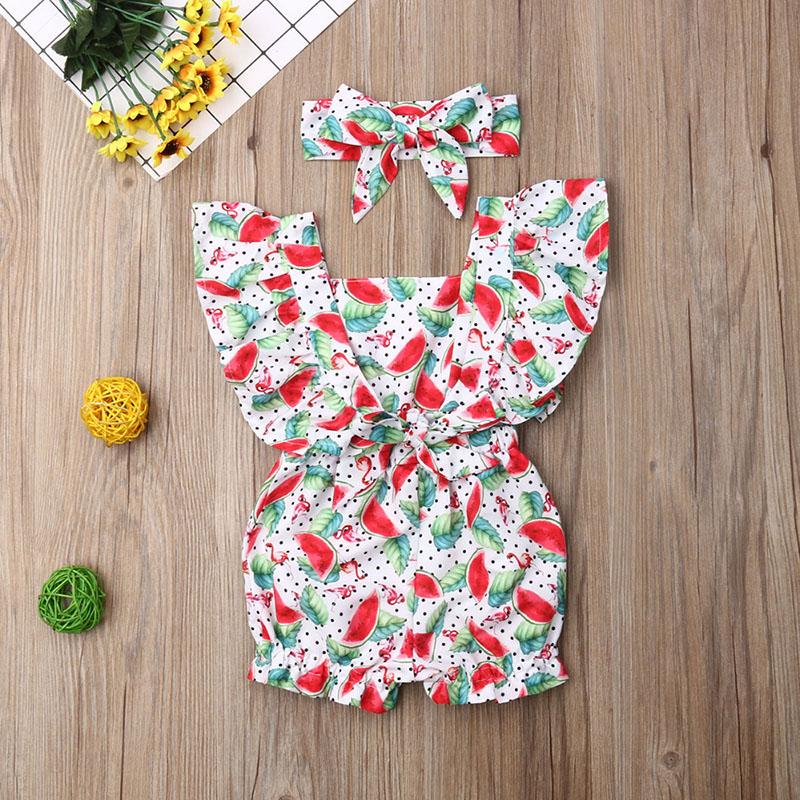 Baby Girl Floral Ruffle Sleeve Backless Romper 2Pcs Outfit Set