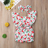Baby Girl Floral Ruffle Sleeve Backless Romper 2Pcs Outfit Set
