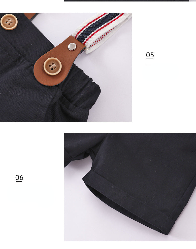 Kid Baby Boys Summer Short Sleeve Shorts Striped Gentleman Set 3 Pcs