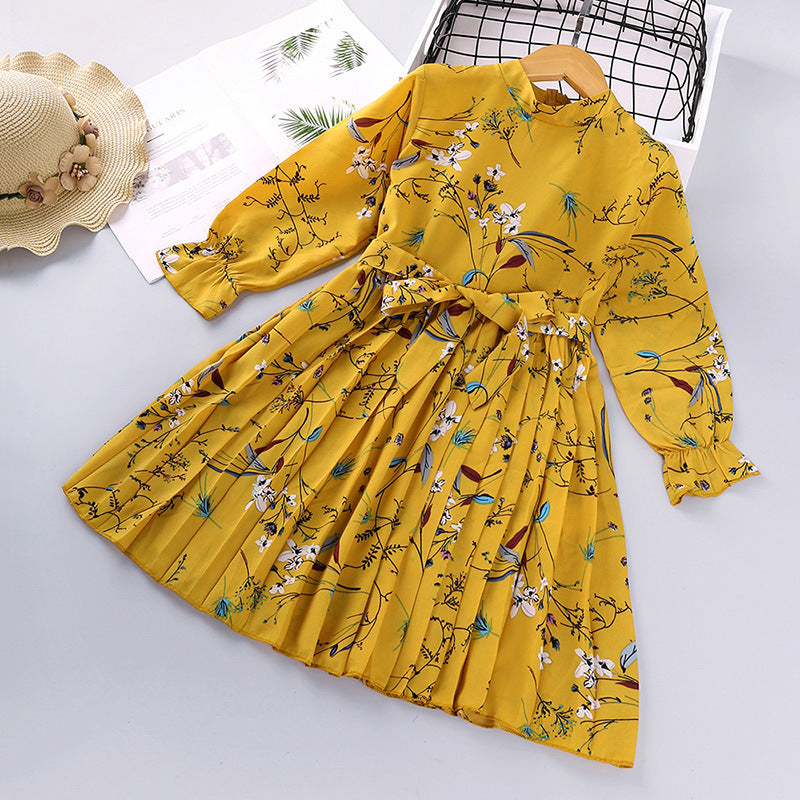 Kid Girl Autumn Edition Printed Long Sleeves Flower Dresses