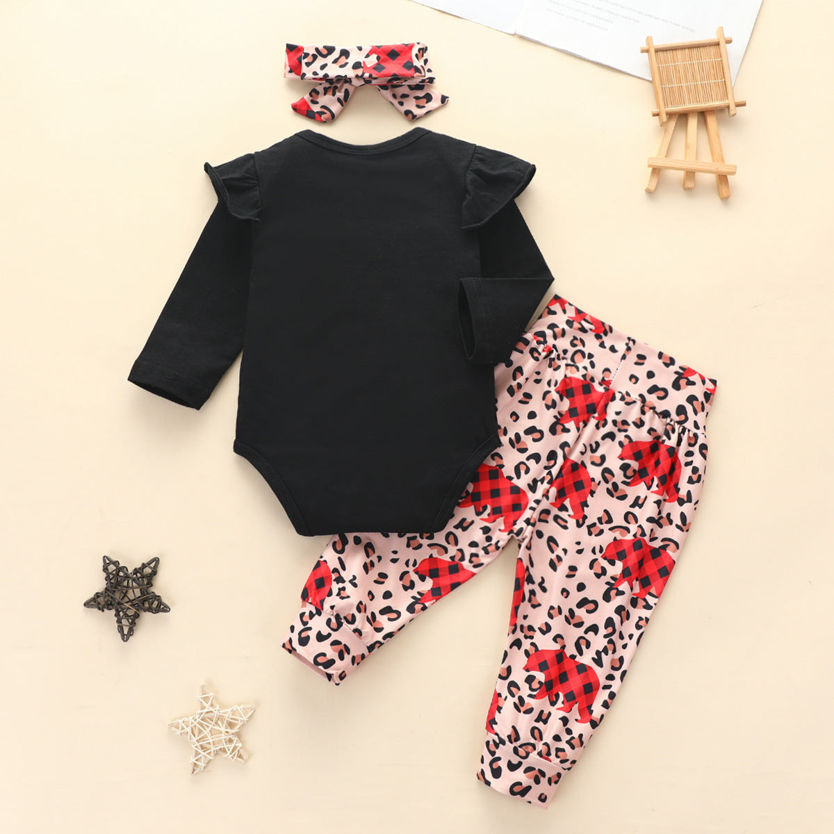 Baby Girl Christmas Long-sleeved Suit Ins Wind Tree Bear Suits 3 Pcs