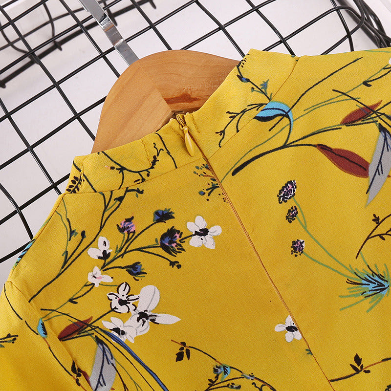 Kid Girl Autumn Edition Printed Long Sleeves Flower Dresses