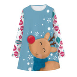 Kid Girls Long Sleeve Round Neck Snowman Christmas Digital Print Dress