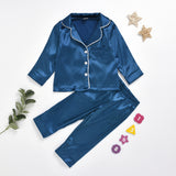 Kids Girl Boys Solid Silk Cardigan Long-sleeved  Pajamas