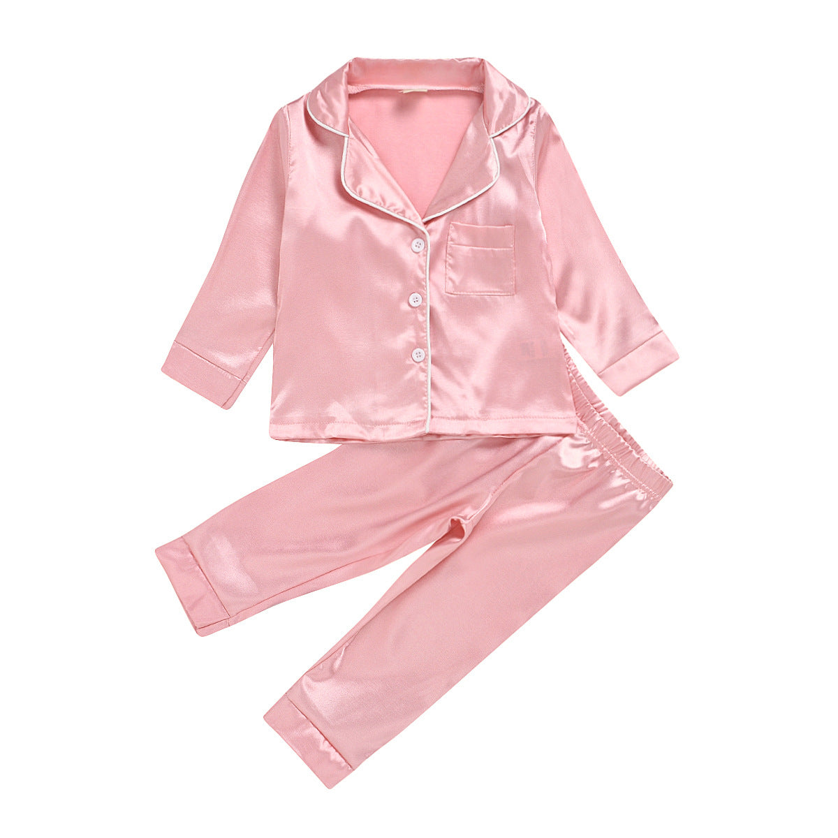 Kids Girl Boys Solid Silk Cardigan Long-sleeved  Pajamas
