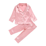 Kids Girl Boys Solid Silk Cardigan Long-sleeved  Pajamas
