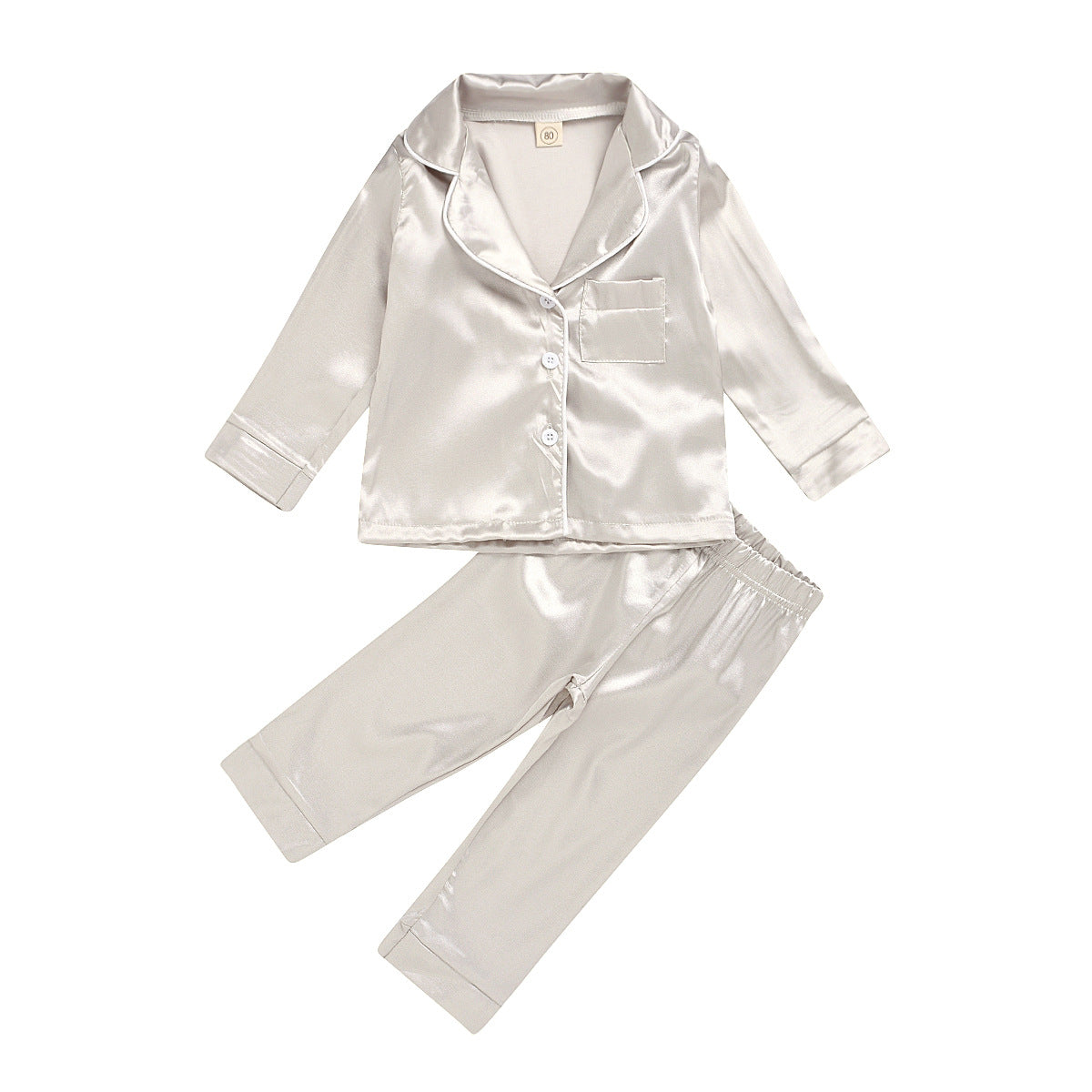 Kids Girl Boys Solid Silk Cardigan Long-sleeved  Pajamas