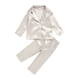 Kids Girl Boys Solid Silk Cardigan Long-sleeved  Pajamas