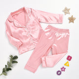 Kids Girl Boys Solid Silk Cardigan Long-sleeved  Pajamas