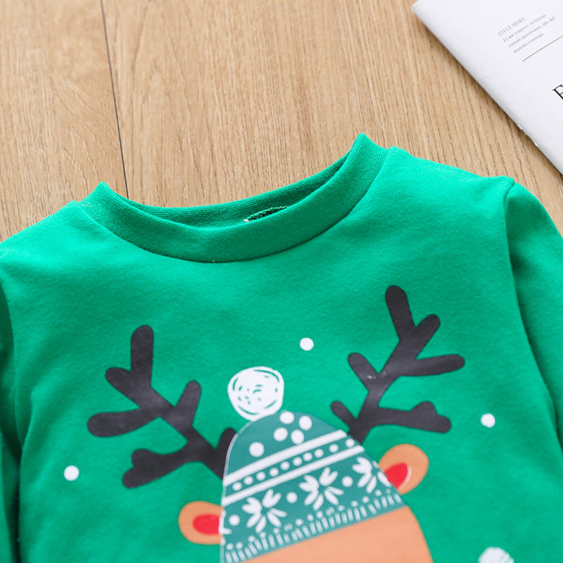 Kids Popular Christmas Print Pullover Spring Striped Pajamas Set 2 Pcs