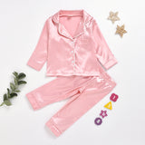 Kids Girl Boys Solid Silk Cardigan Long-sleeved  Pajamas