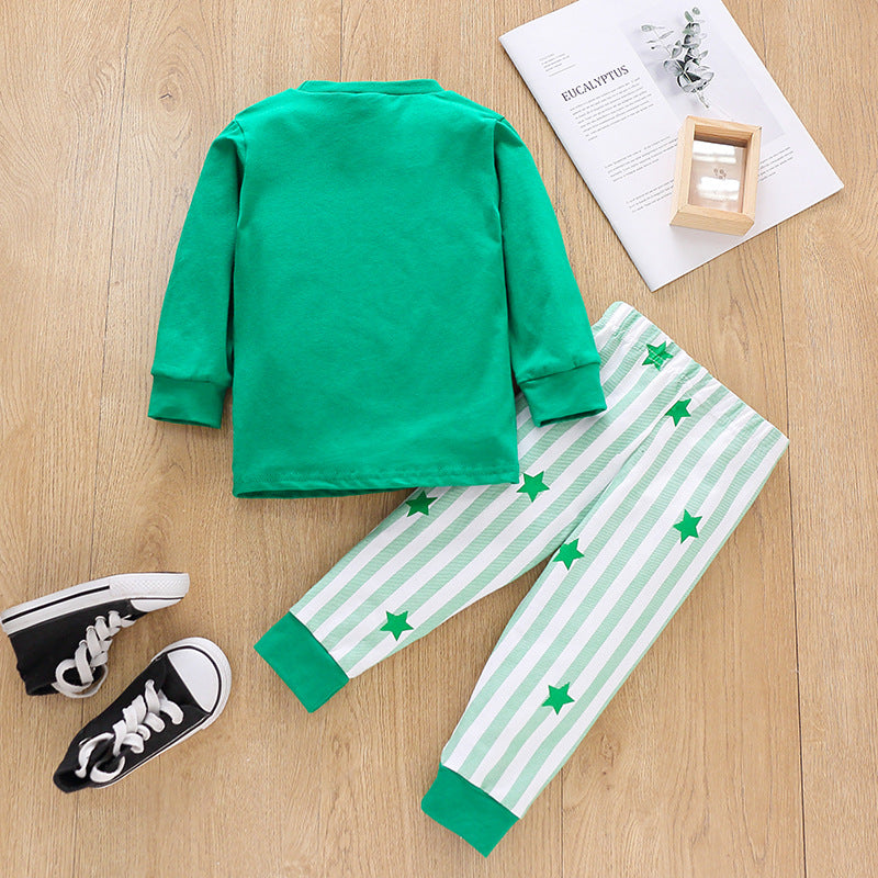 Kids Popular Christmas Print Pullover Spring Striped Pajamas Set 2 Pcs
