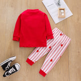 Kids Popular Christmas Print Pullover Spring Striped Pajamas Set 2 Pcs