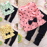 Baby Girl Valentine's Day Love Polka Dot Bowknot Flounces 2 Pcs Sets