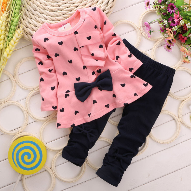 Baby Girl Valentine's Day Love Polka Dot Bowknot Flounces 2 Pcs Sets