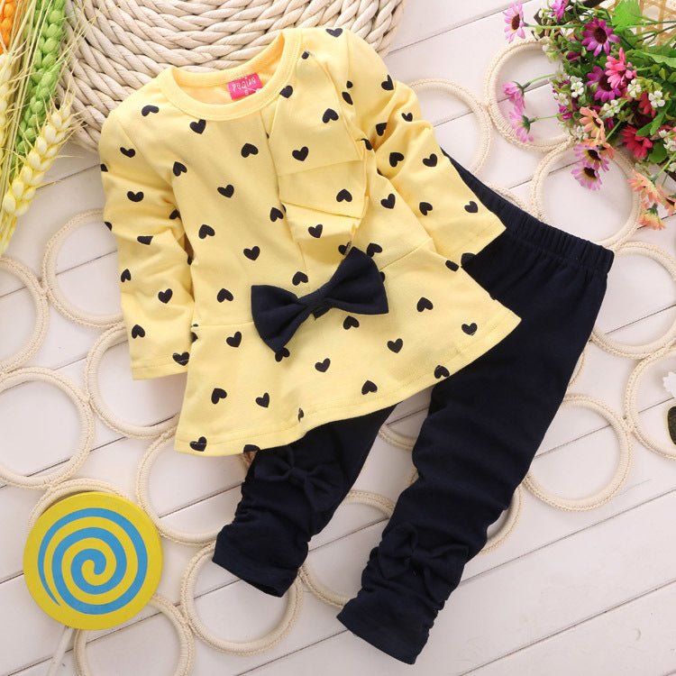 Baby Girl Valentine's Day Love Polka Dot Bowknot Flounces 2 Pcs Sets