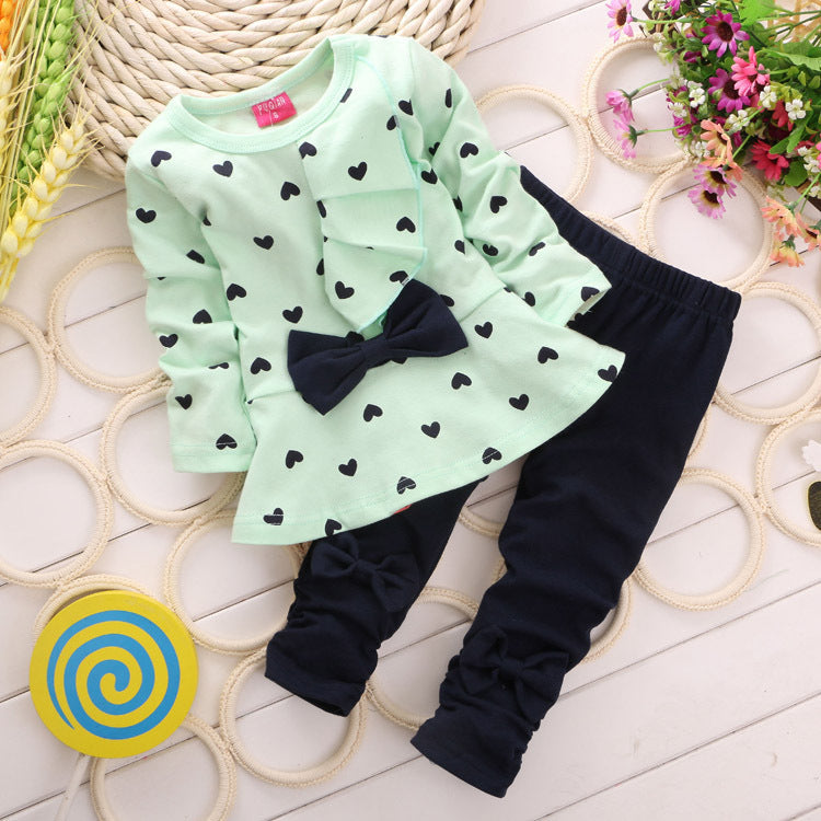 Baby Girl Valentine's Day Love Polka Dot Bowknot Flounces 2 Pcs Sets