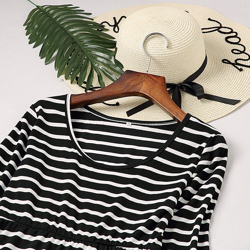 Family Matching Parent-child Mother-daughter Striped Long-sleeve Patchwork Dress