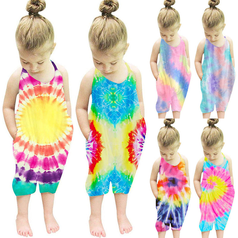 Kid Baby Girl Onesie Crawl Suit Harpy Sleeveless Tie Dye Rompers