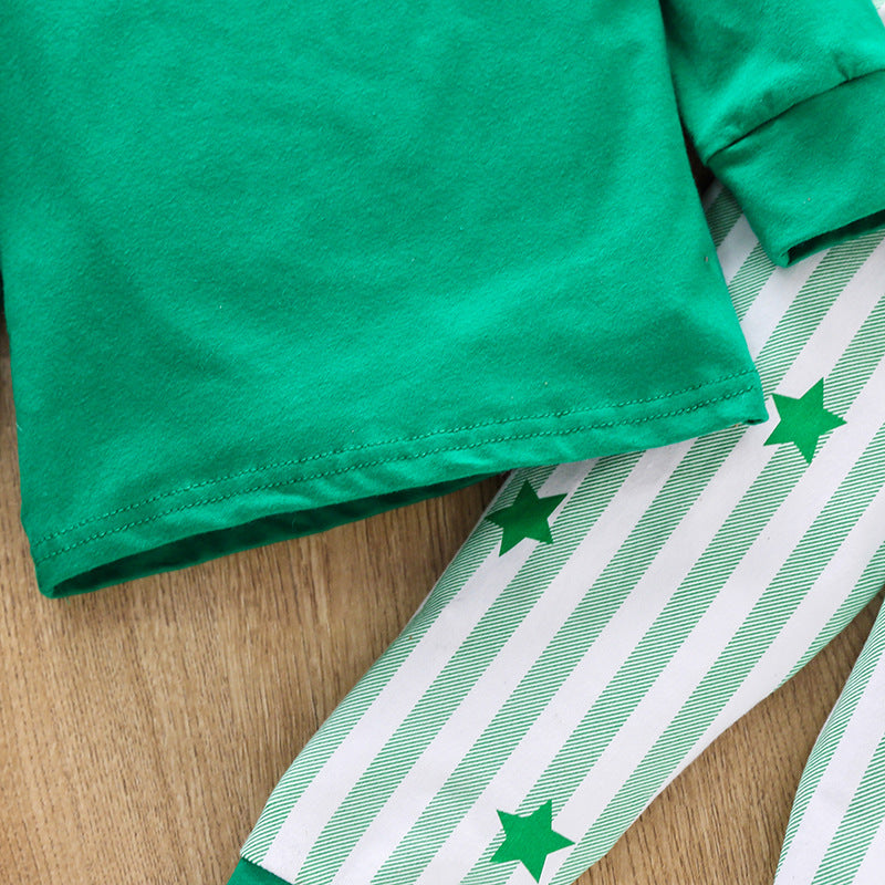 Kids Popular Christmas Print Pullover Spring Striped Pajamas Set 2 Pcs