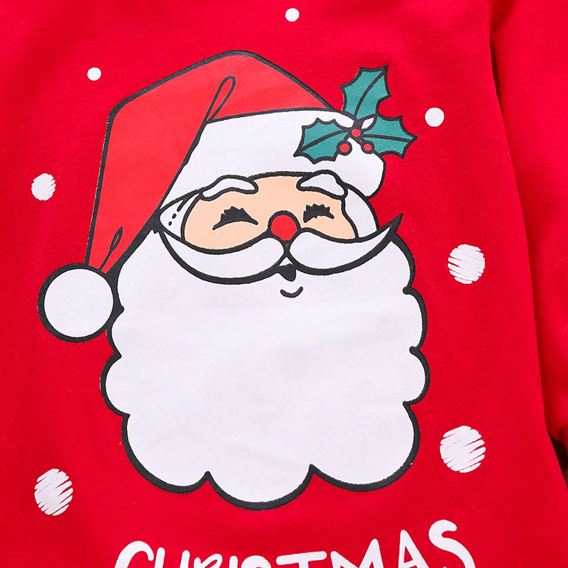 Kids Popular Christmas Print Pullover Spring Striped Pajamas Set 2 Pcs