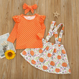Kid Baby Girl Polka Dot Pumpkin Suspenders Halloween Thanksgiving 2 Pcs Sets