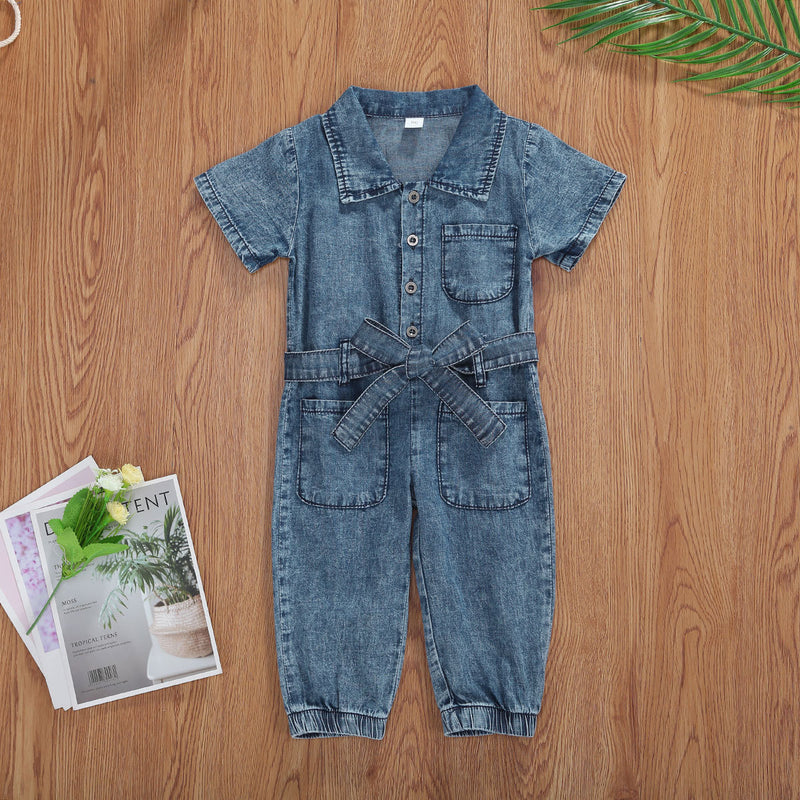 Kid Baby Girl Short Sleeve Jean Jumpsuit Rompers