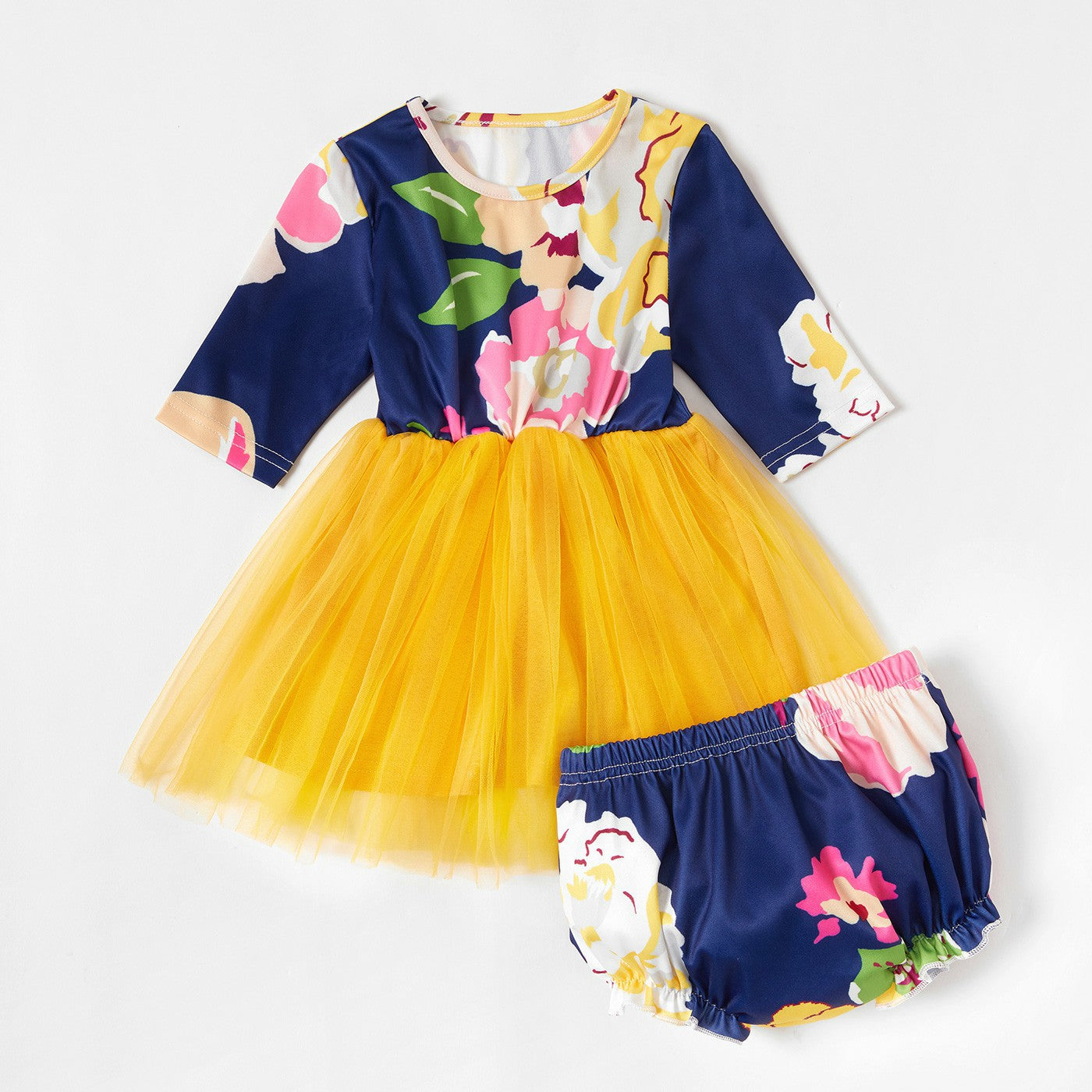 Family Matching Mother-daughter Flower Printed Mesh Stitching Dresses