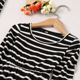 Family Matching Parent-child Mother-daughter Striped Long-sleeve Patchwork Dress