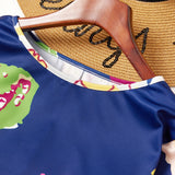 Family Matching Mother-daughter Flower Printed Mesh Stitching Dresses