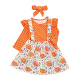 Kid Baby Girl Polka Dot Pumpkin Suspenders Halloween Thanksgiving 2 Pcs Sets