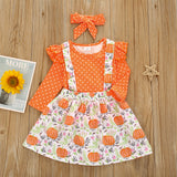 Kid Baby Girl Polka Dot Pumpkin Suspenders Halloween Thanksgiving 2 Pcs Sets