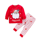 Kids Popular Christmas Print Pullover Spring Striped Pajamas Set 2 Pcs