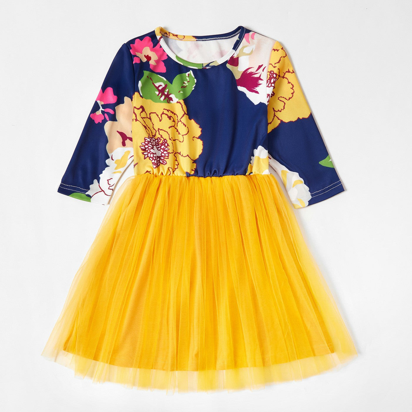 Family Matching Mother-daughter Flower Printed Mesh Stitching Dresses