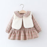 Baby Girl Floral Long Sleeve Flannelette Lining Thicken Dress 2 Pcs Sets