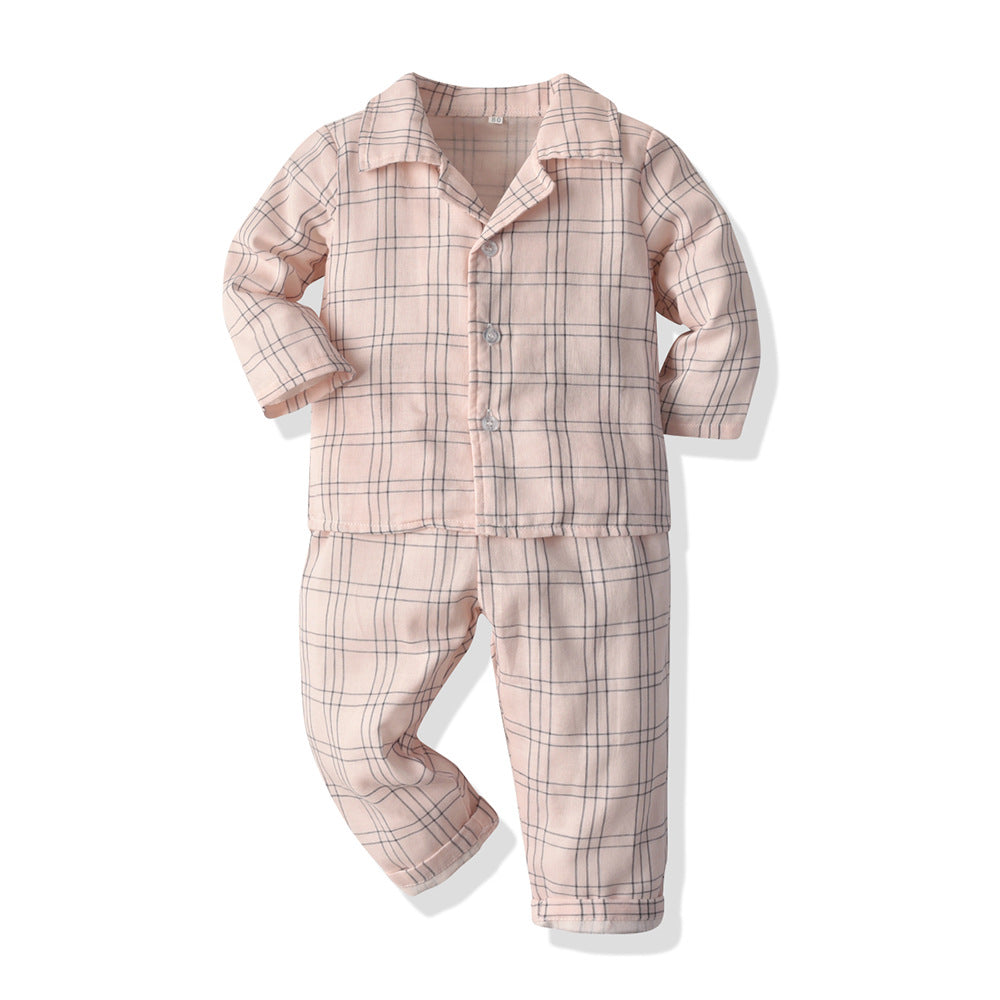 Kid Baby Boy Leisure Suit Check Pajamas Comfortable 2 Pcs Sets
