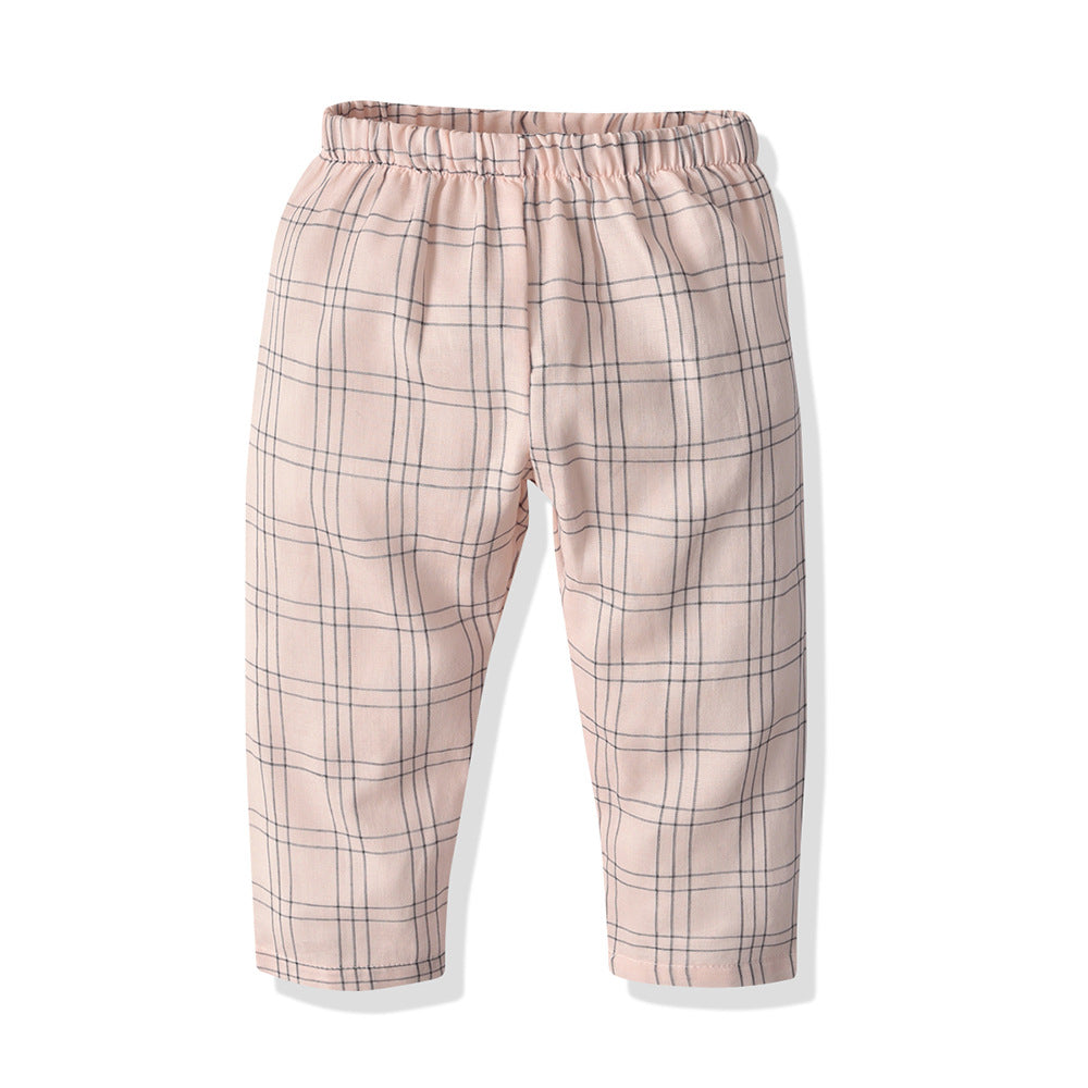 Kid Baby Boy Leisure Suit Check Pajamas Comfortable 2 Pcs Sets