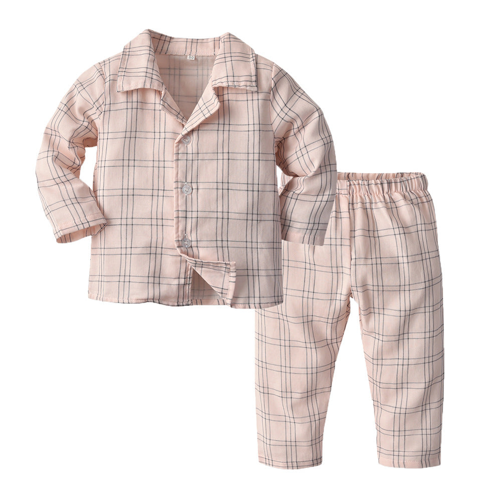 Kid Baby Boy Leisure Suit Check Pajamas Comfortable 2 Pcs Sets