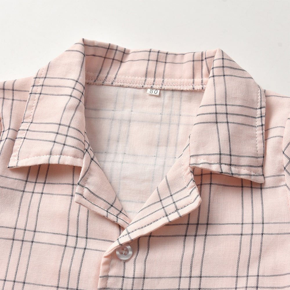 Kid Baby Boy Leisure Suit Check Pajamas Comfortable 2 Pcs Sets