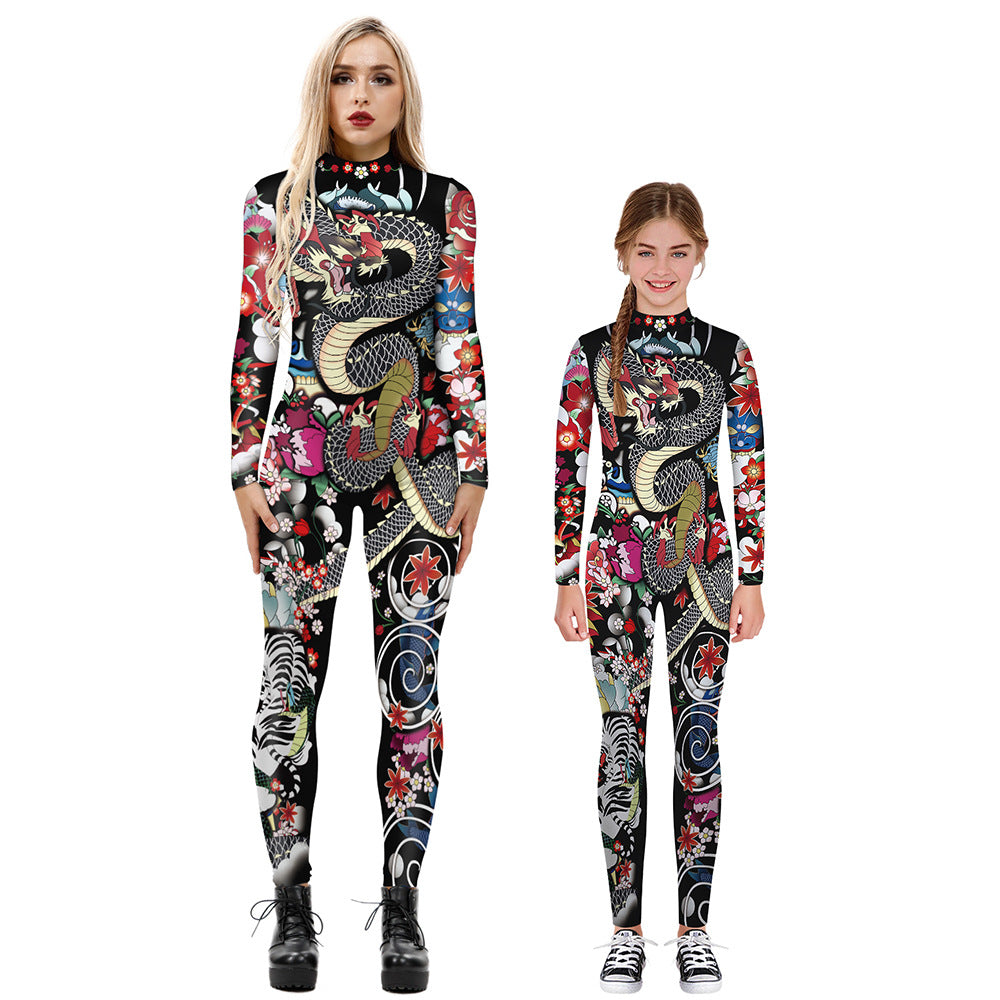 Family Matching Parent-child Long Sleeve Jumpsuit Digital Printing Pajamas