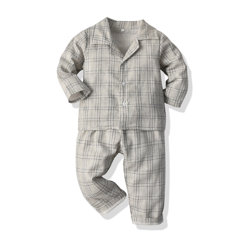 Kid Baby Boy Leisure Suit Check Pajamas Comfortable 2 Pcs Sets