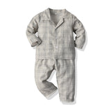 Kid Baby Boy Leisure Suit Check Pajamas Comfortable 2 Pcs Sets