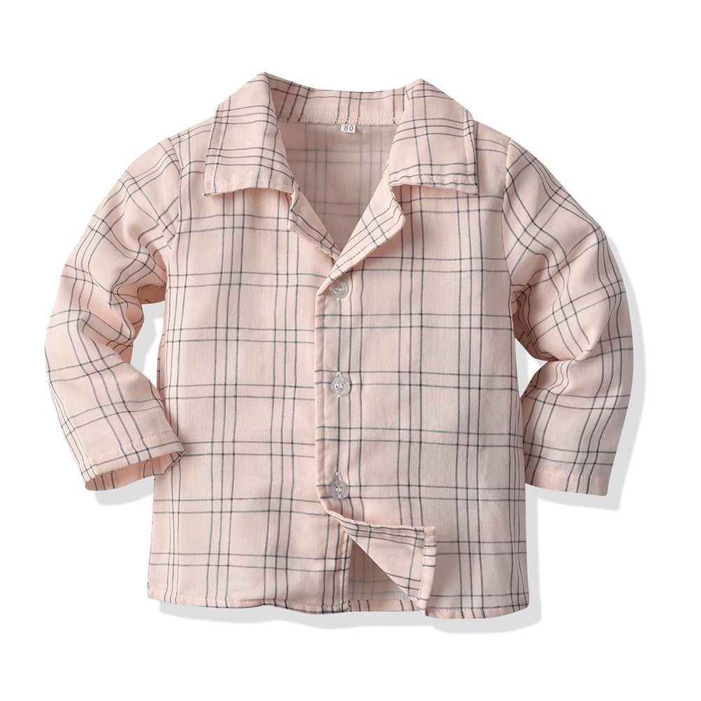 Kid Baby Boy Leisure Suit Check Pajamas Comfortable 2 Pcs Sets