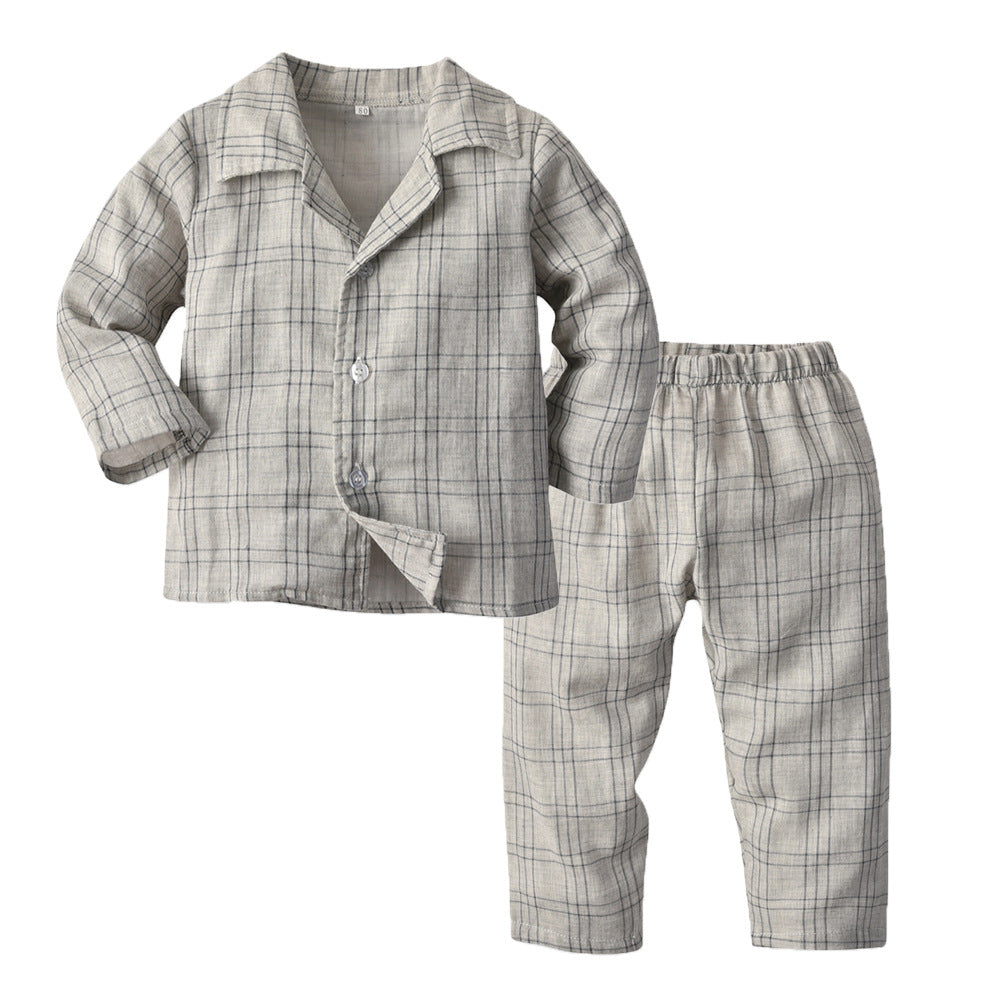 Kid Baby Boy Leisure Suit Check Pajamas Comfortable 2 Pcs Sets