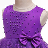 Kid Girl Princess Pearls Flower Lace Ball Gown Wedding Evening Dresses