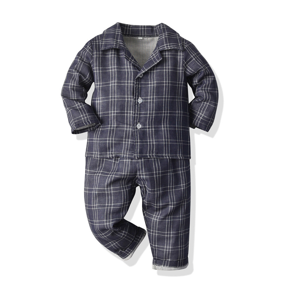 Kid Baby Boy Leisure Suit Check Pajamas Comfortable 2 Pcs Sets
