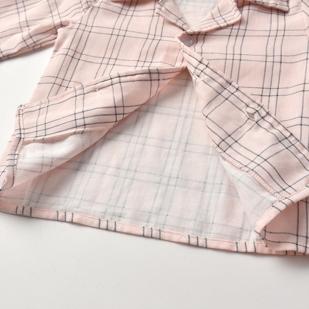 Kid Baby Boy Leisure Suit Check Pajamas Comfortable 2 Pcs Sets