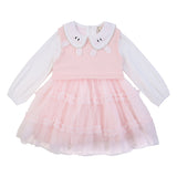 Girl Autumn Casual Cute Gauze Dress 2 Pcs Set