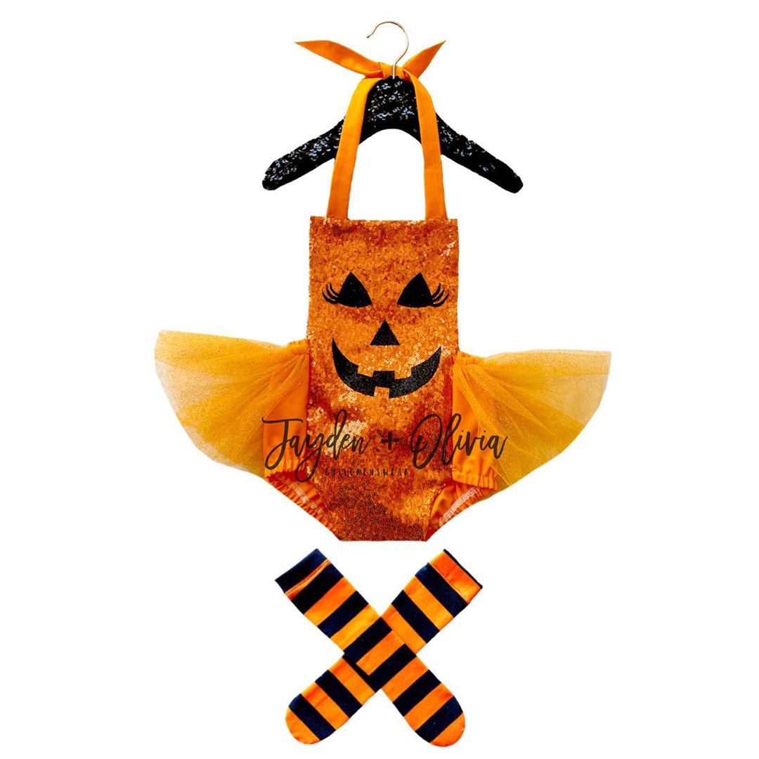 Baby Girl Halloween Smiling Face Embroidered Gauze Climbing Rompers