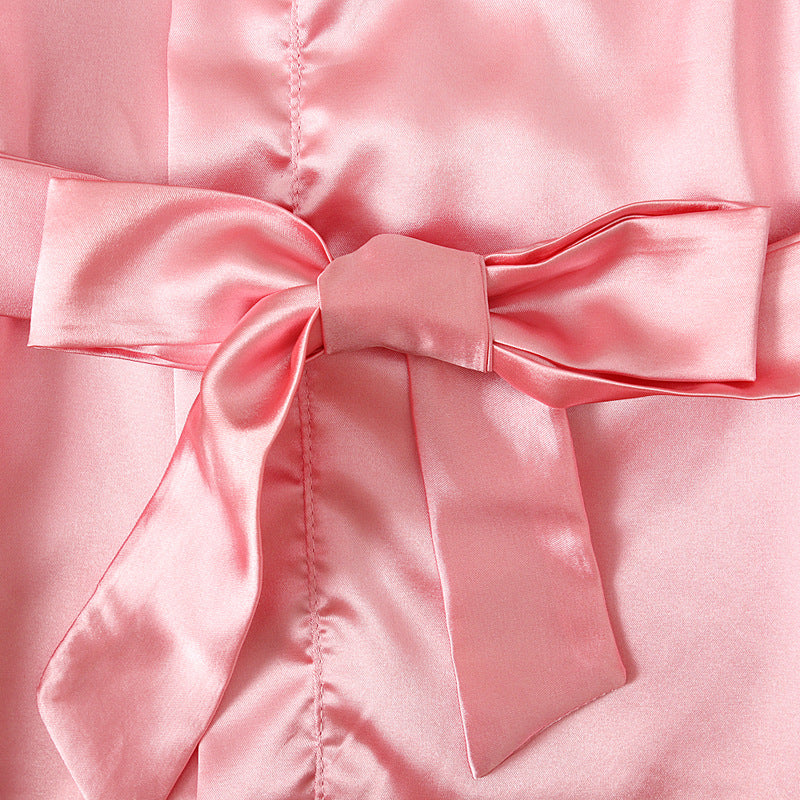 Kid Baby Girls Solid Letter Printing Bandage Bathrobe Sleepwear Pajamas